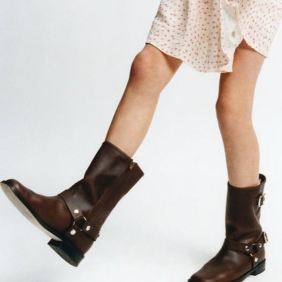 ZARA KIDS LEATHER BICKER BOOTS WITH BUCKLES - LIMITED EDITION - Picture 1 of 16